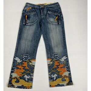Pepe Jeans London Women’s 26 Y2K Cropped Jeans Embroidered Rhinestone Low Rise